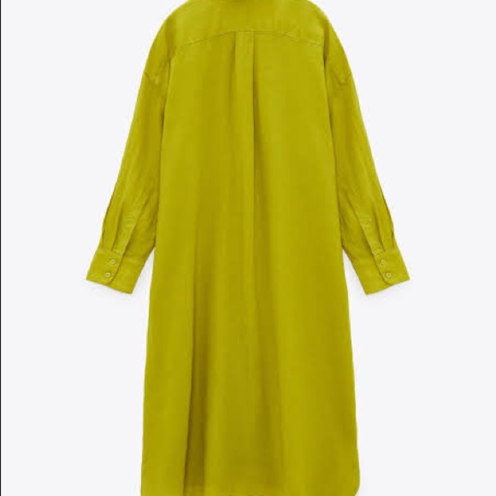 Zara oversized shirt linen dress in lime green colour - Picture 8 of 11